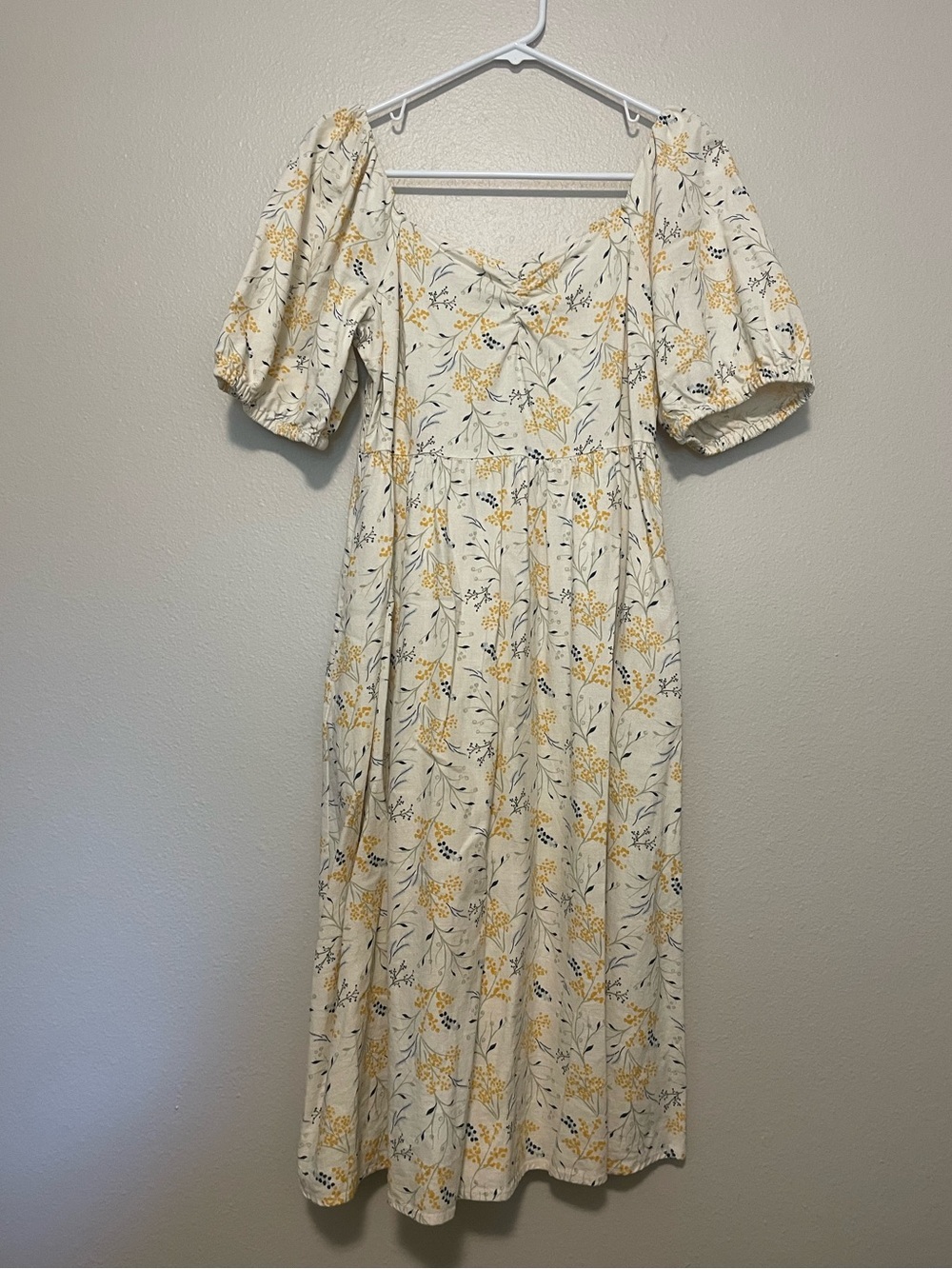 a.n.a Cream Midi Dress with Yellow Floral Print
